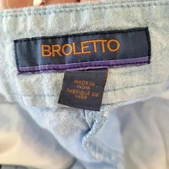 Broletto Men's Light Blue Linen/Cotton Flat Front Chino Shorts - Picture 9 of 11